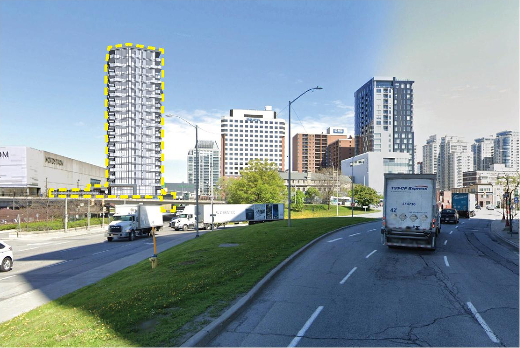 Rendering of building from page 26 of the file '2021-11-16 - Design Brief - D07-12-21-0197'