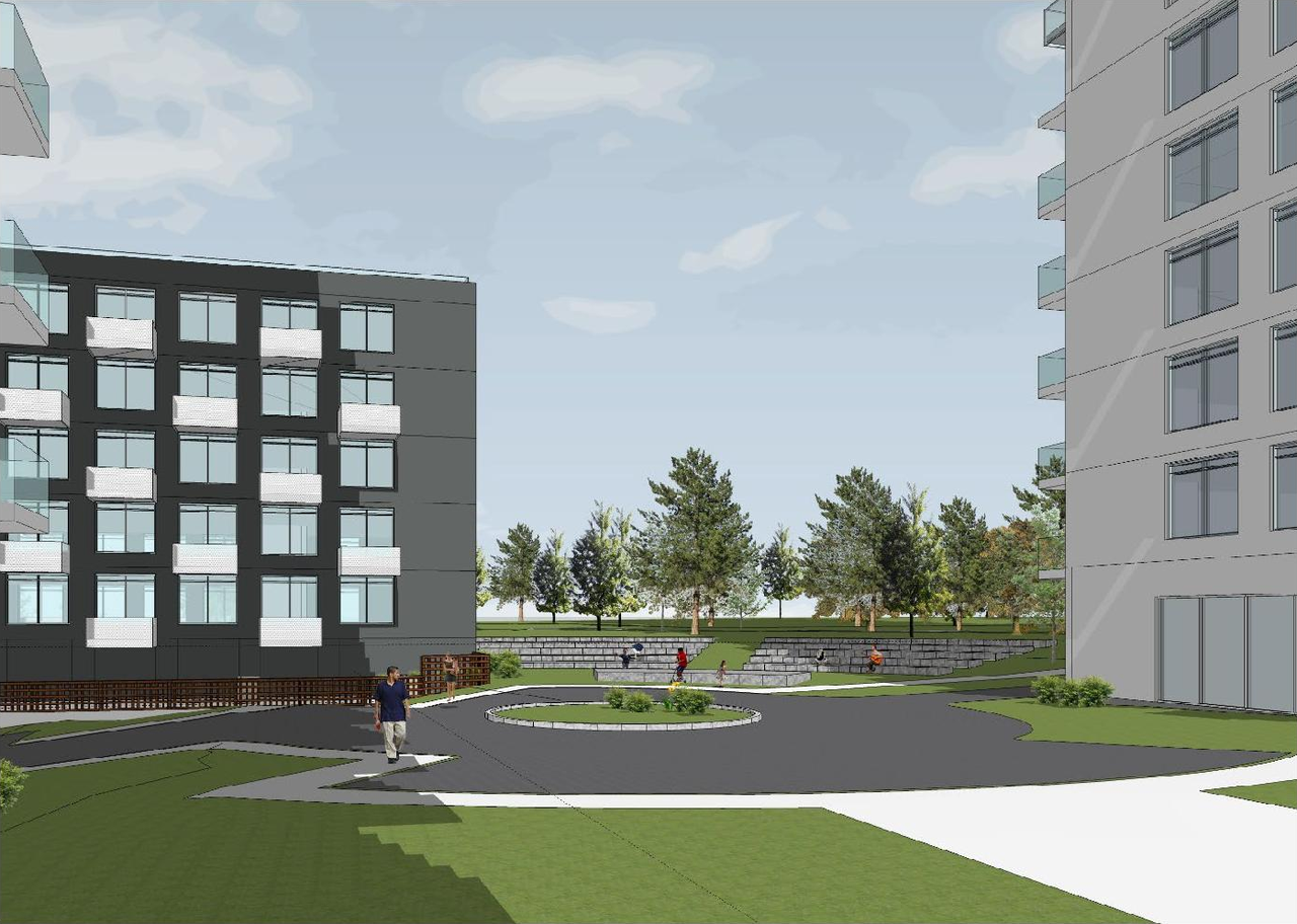 Rendering of building from page 15 of the file '2021-11-18 - Planning Rationale & Design Brief - D07-12-21-0202'