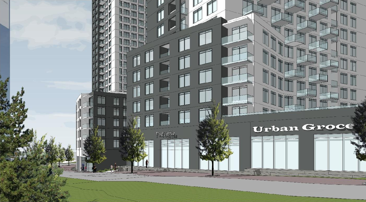 Rendering of building from page 16 of the file '2021-11-18 - Planning Rationale & Design Brief - D07-12-21-0202'
