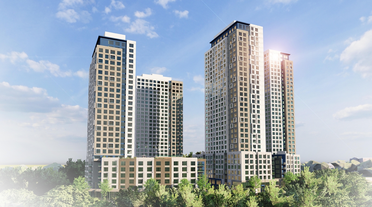 Rendering of building from page 1 of the file '2023-01-31 - PERSPECTIVE OVERALL - D07-12-21-0202'