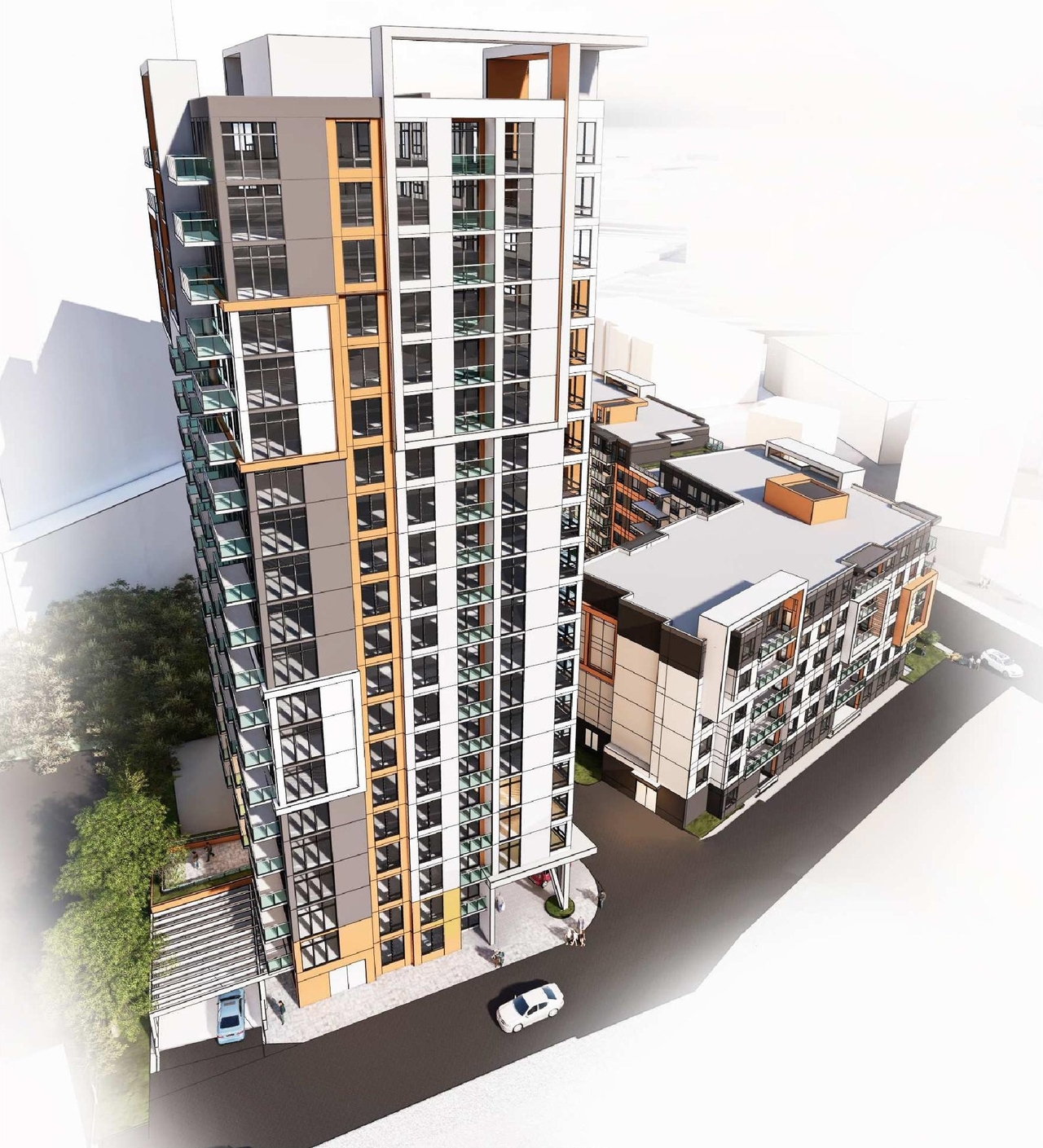 Rendering of building from page 13 of the file '2023-09-28 - Design Brief - D07-12-21-0214'