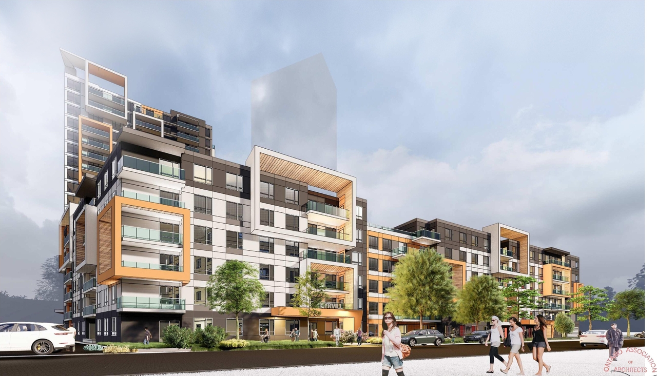 Rendering of building from page 14 of the file '2023-09-28 - Design Brief - D07-12-21-0214'