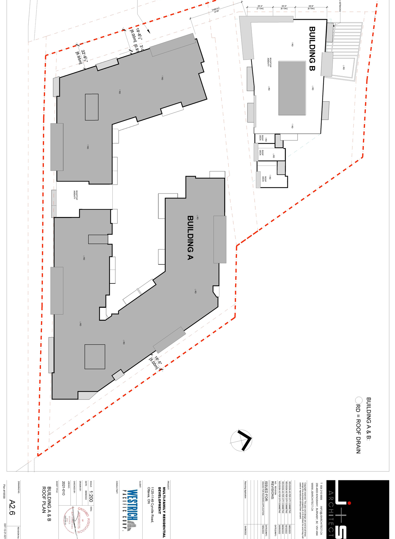 Construction site plan for project from page 3 of the file '2024-07-02 - Roof and Floor Plans - Phase 1 & 2 - D07-12-21-0214'