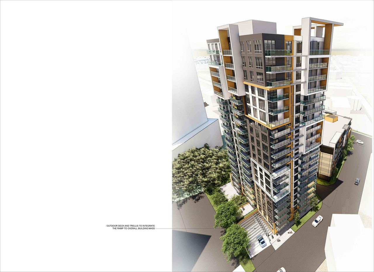 Rendering of building from page 1 of the file '2022-12-05 - Aerial Views Sheet A55 - D07-12-21-0214'