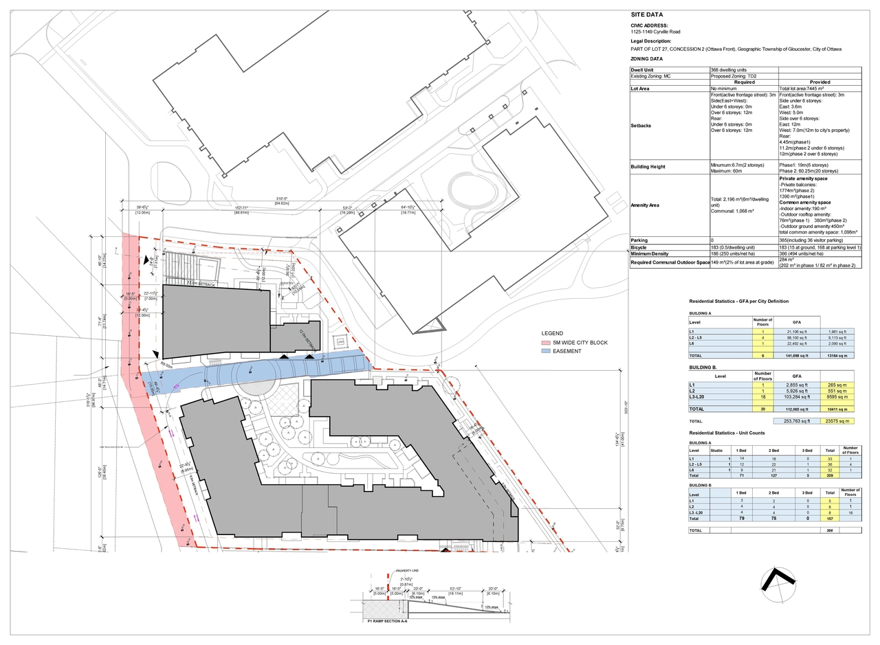 Construction site plan for project from page 1 of the file '2023-09-28 - Floor, Elevation and View Plans - D07-12-21-0214'