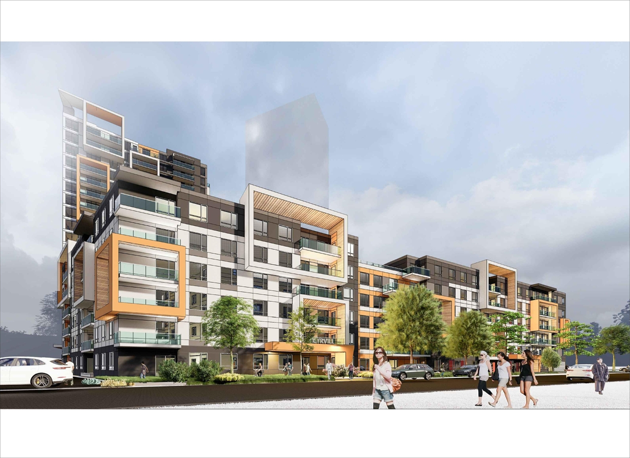 Rendering of building from page 14 of the file '2023-09-28 - Floor, Elevation and View Plans - D07-12-21-0214'
