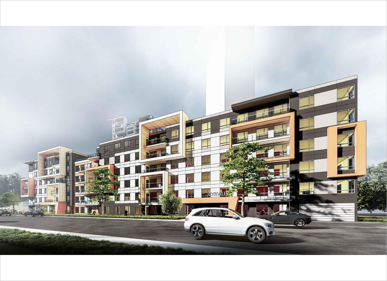 Rendering of building from page 15 of the file '2023-09-28 - Floor, Elevation and View Plans - D07-12-21-0214'
