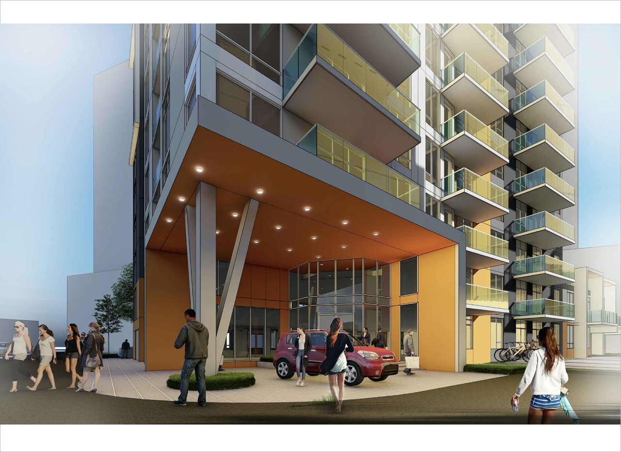 Rendering of building from page 20 of the file '2023-09-28 - Floor, Elevation and View Plans - D07-12-21-0214'