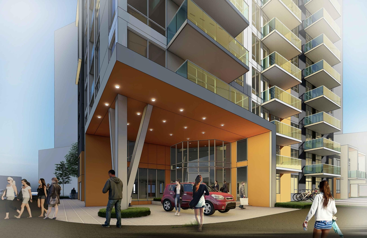 Rendering of building from page 20 of the file '2023-09-28 - Floor, Elevation and View Plans - D07-12-21-0214'