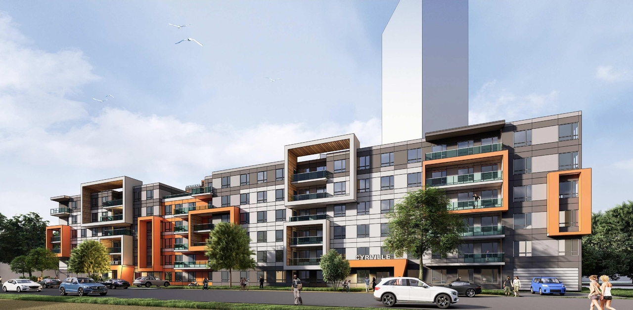 Rendering of building from page 12 of the file '2021-11-26 - Design Brief - D07-12-21-0214'