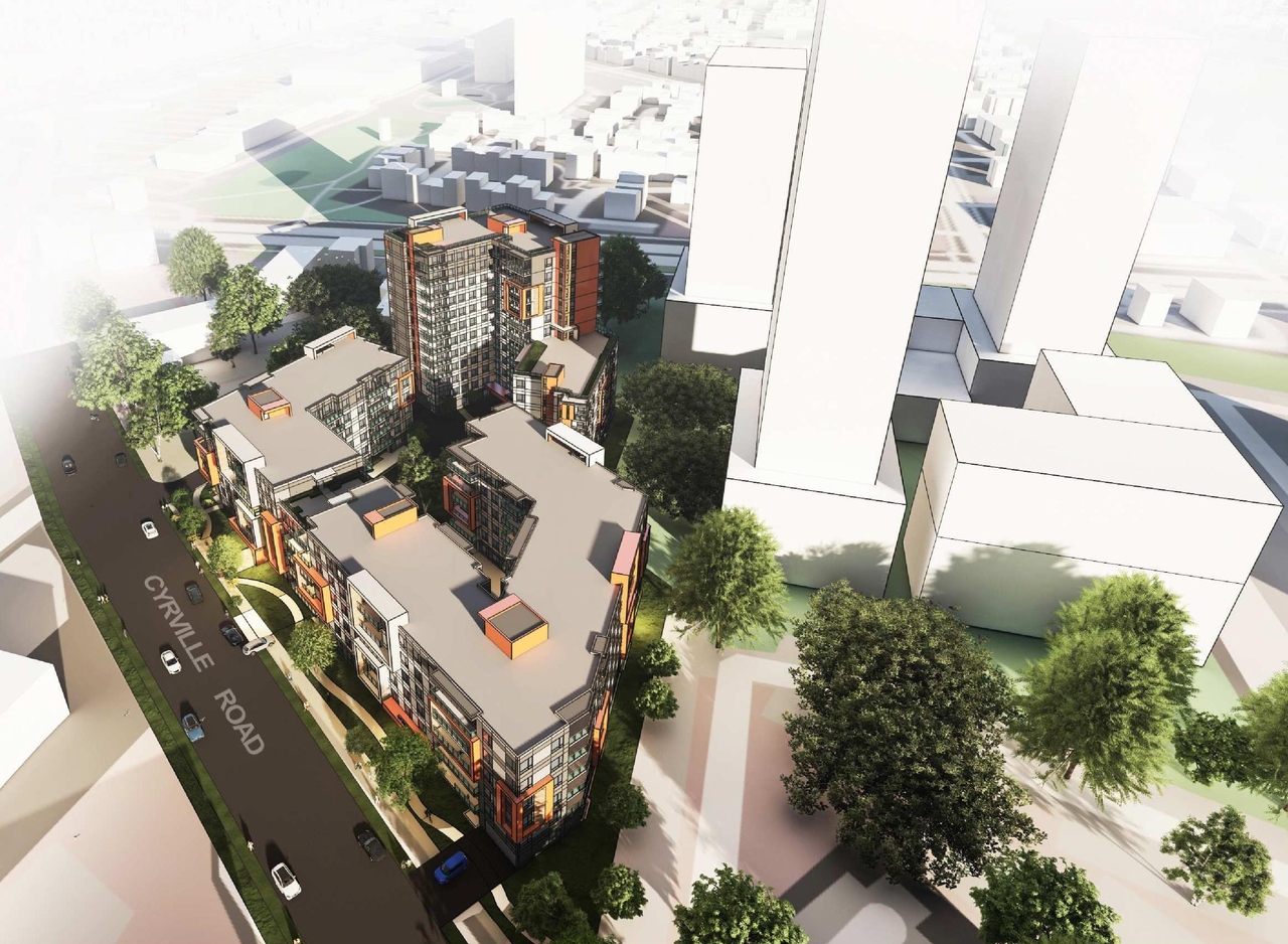 Rendering of building from page 3 of the file '2021-11-26 - Design Brief - D07-12-21-0214'