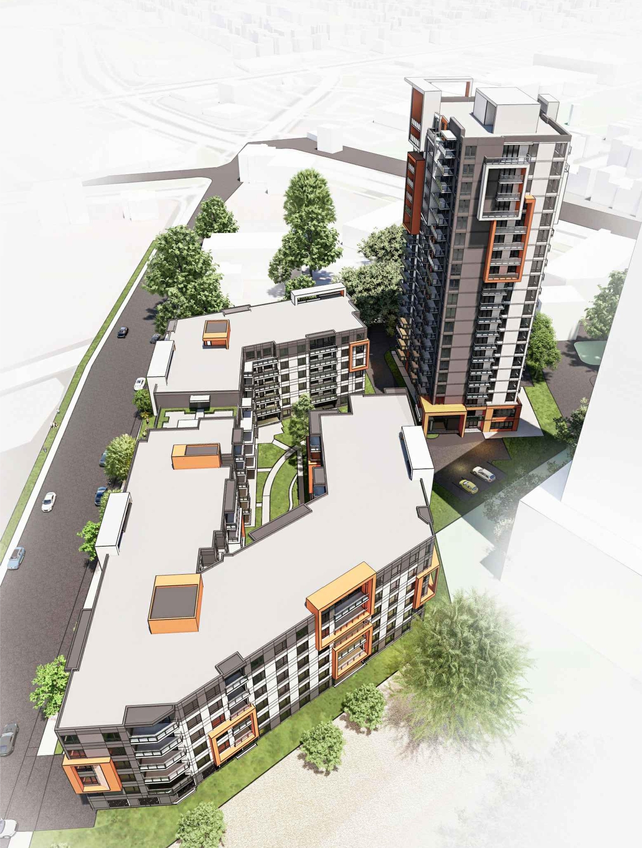 Rendering of building from page 1 of the file '2022-12-05 - Aerial Views Sheet A54 - D07-12-21-0214'