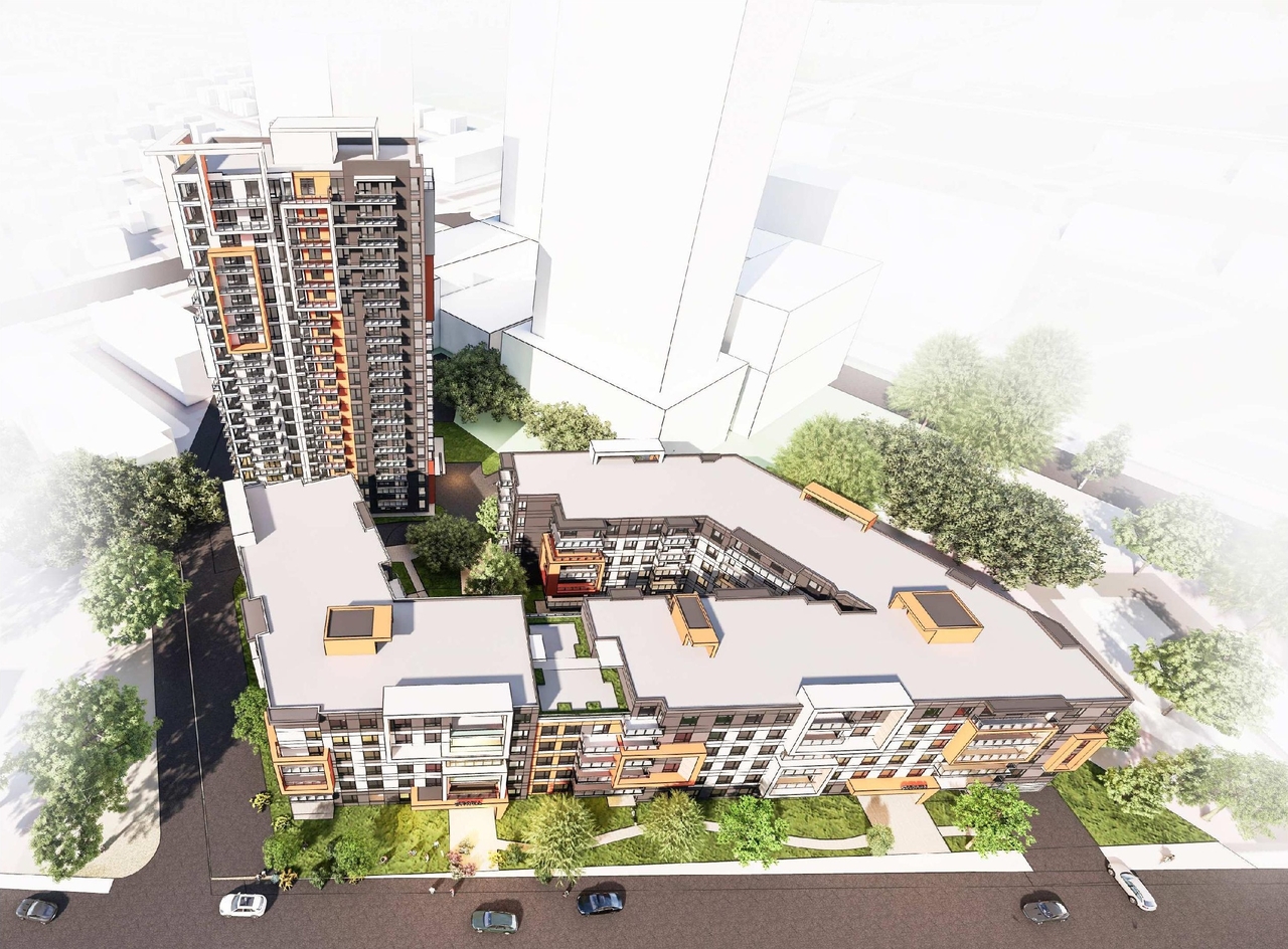 Rendering of building from page 12 of the file '2022-07-12 - Design Brief - D07-12-21-0214'