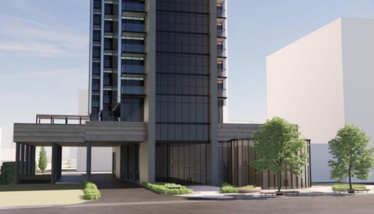 Rendering of building from page 24 of the file '2022-10-03 - Urban Design Brief - D07-12-21-0216'