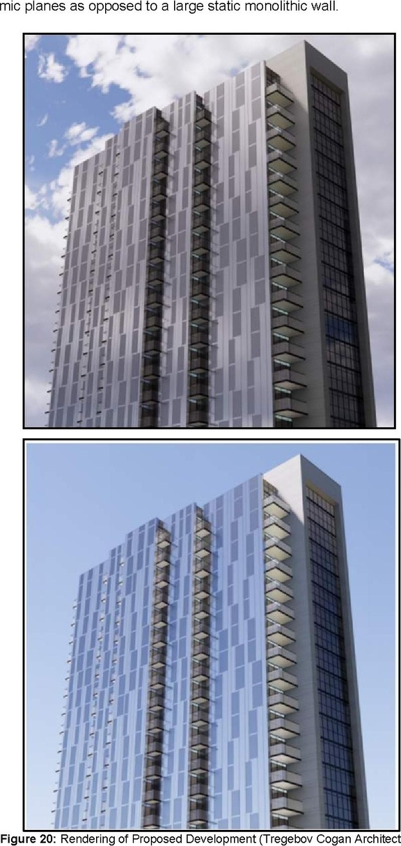 Rendering of building from page 26 of the file '2022-10-03 - Urban Design Brief - D07-12-21-0216'