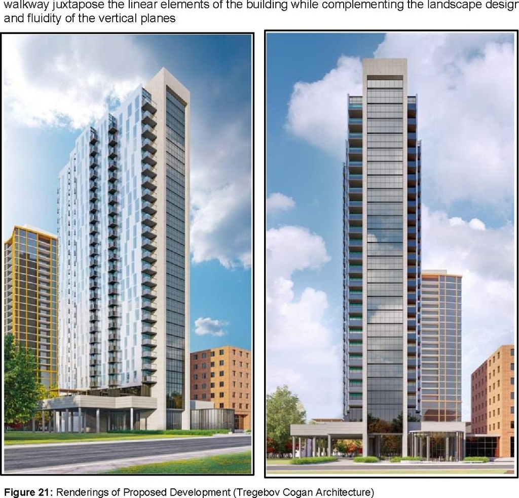 Rendering of building from page 27 of the file '2022-10-03 - Urban Design Brief - D07-12-21-0216'