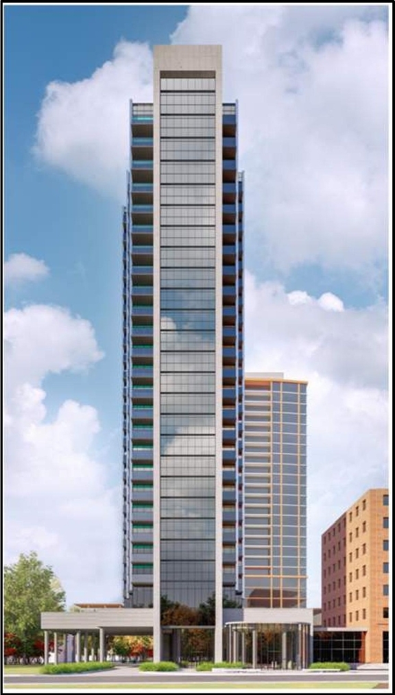 Rendering of building from page 27 of the file '2022-10-03 - Urban Design Brief - D07-12-21-0216'