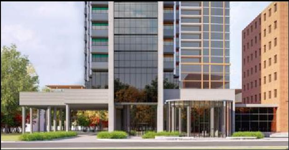 Rendering of building from page 9 of the file '2022-10-03 - Urban Design Brief - D07-12-21-0216'