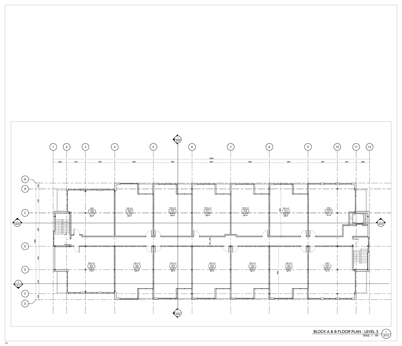 Floor plan for project from page 5 of the file '2021-12-24 - Floor Plans and Elevations (Commercial Blocks A through D) - D07-12-21-0224'