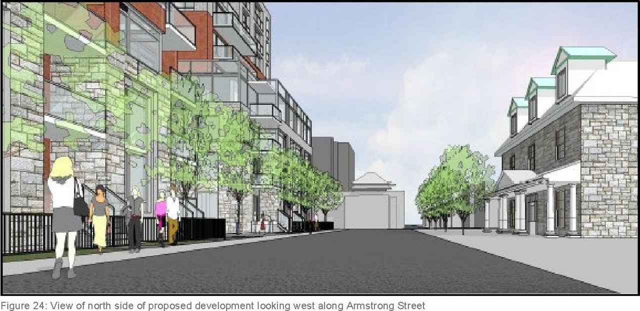 Rendering of building from page 21 of the file '2022-03-28 - Planning Rationale and Design Brief - D07-12-21-0228'