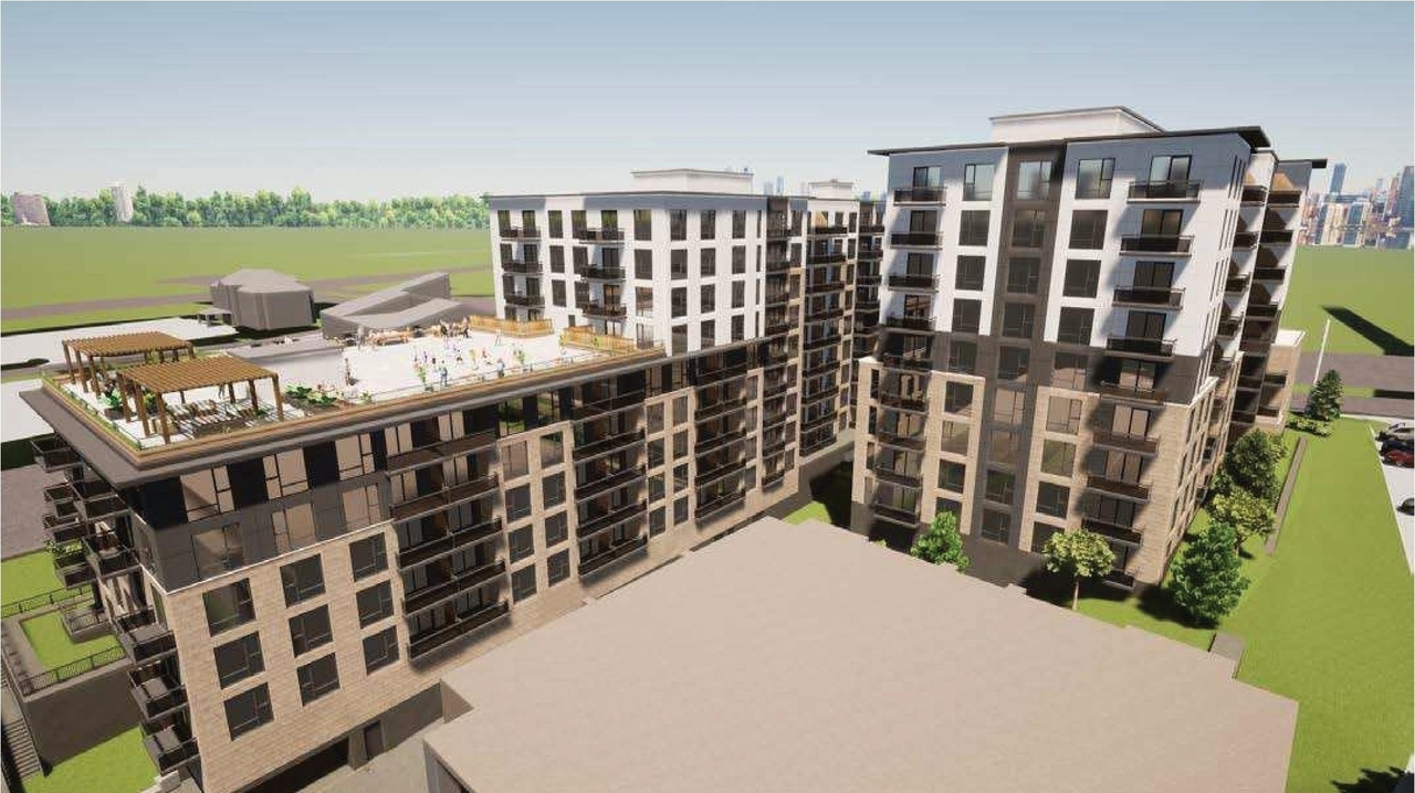 Rendering of building from page 19 of the file '2022-05-17 - Architectural Design Brief - D07-12-21-0229'