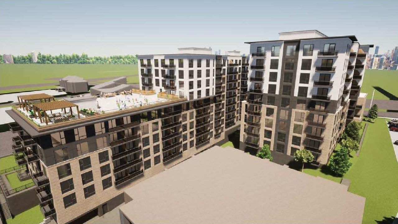Rendering of building from page 19 of the file '2022-05-17 - Architectural Design Brief - D07-12-21-0229'