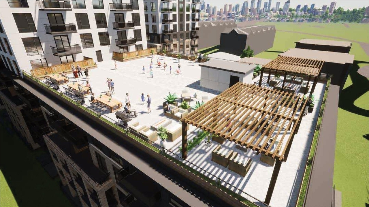 Rendering of building from page 20 of the file '2022-05-17 - Architectural Design Brief - D07-12-21-0229'