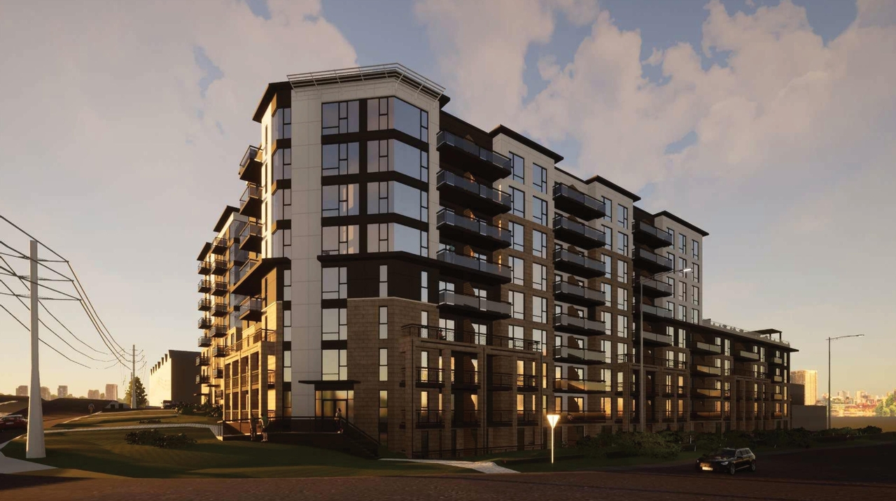 Rendering of building from page 18 of the file '2021-12-29 - Architectural Design Brief - D07-12-21-0229'