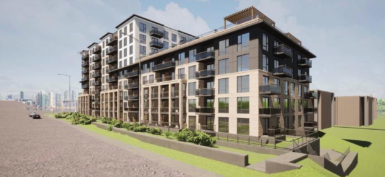 Rendering of building from page 19 of the file '2021-12-29 - Architectural Design Brief - D07-12-21-0229'