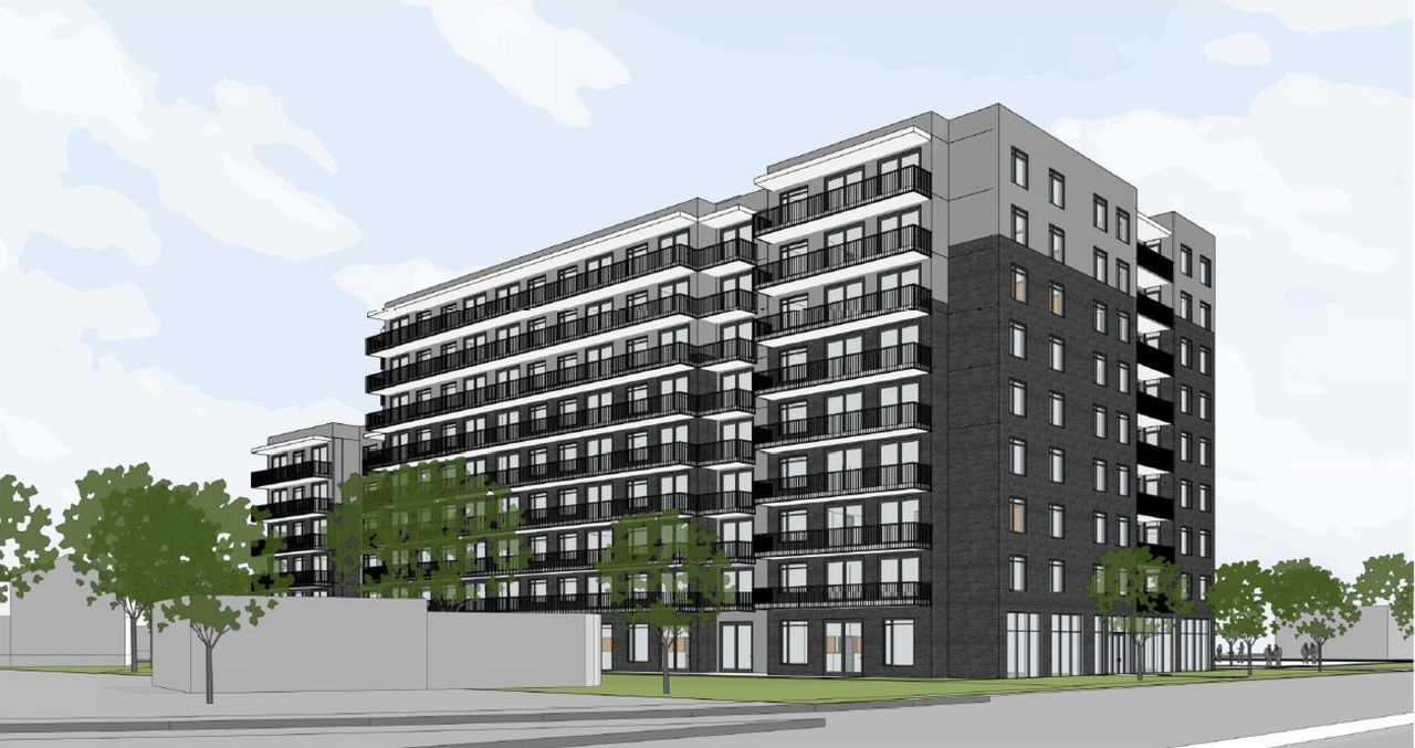 Rendering of building from page 11 of the file '2022-02-03 - Planning Rationale & Design Brief - D07-12-21-0233'