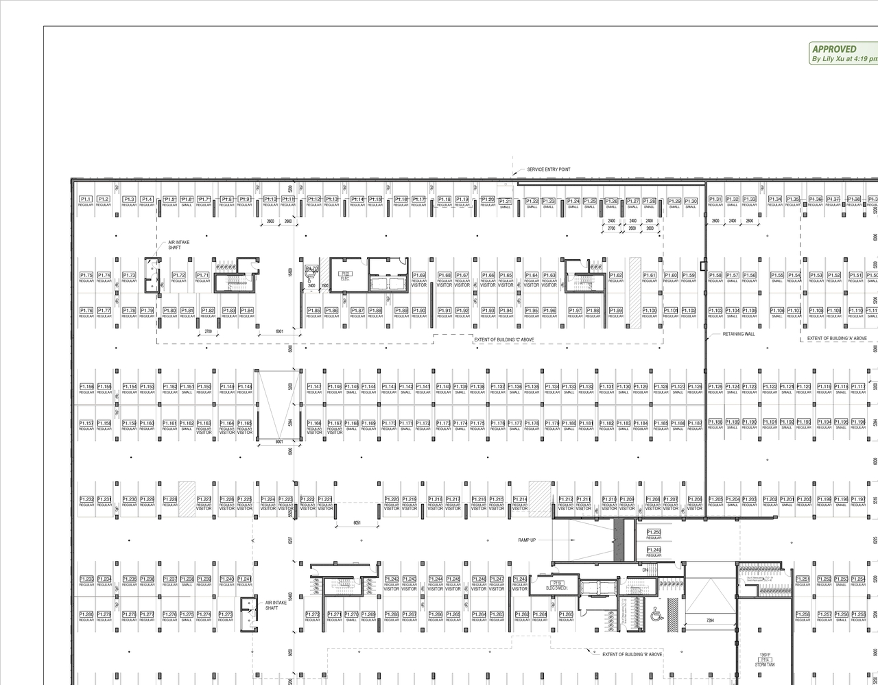 Construction site plan for project from page 1 of the file '2023-07-26 - Approved Floor Plans - D07-12-21-0238'