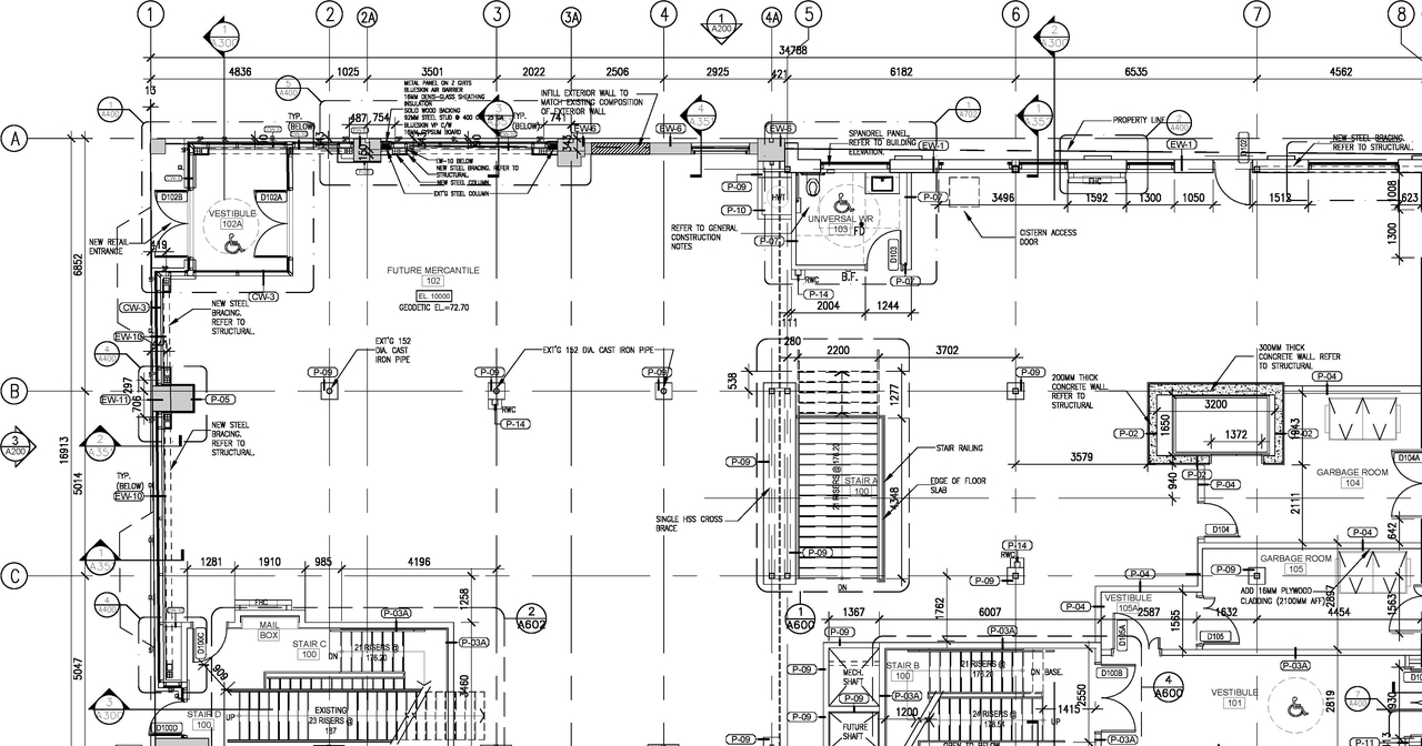 Construction site plan for project from page 1 of the file '2023-08-22 - Floor Plans - D07-12-22-0003'