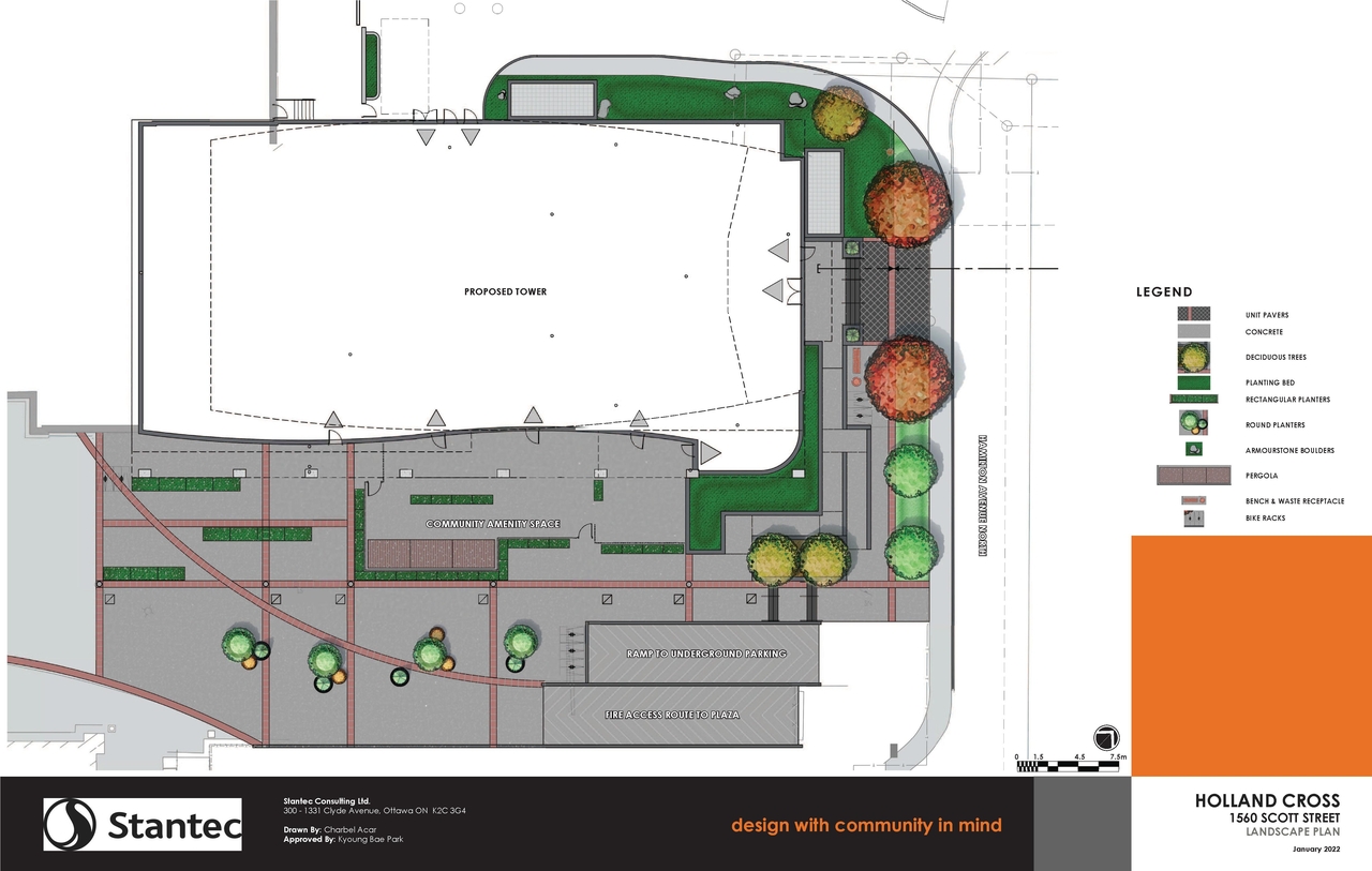 Construction site plan for project from page 1 of the file '2022-01-31 - Rendering Landscape - D07-12-22-0004'