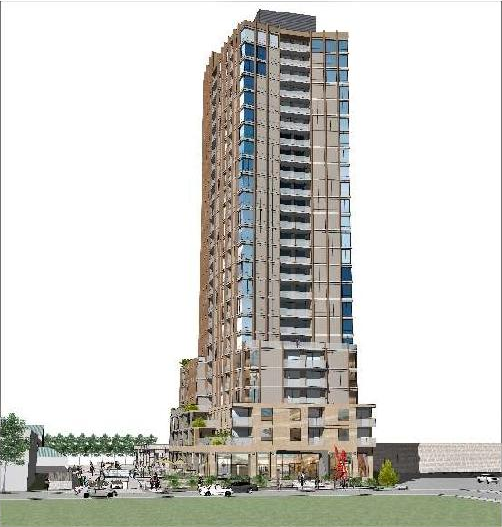 Rendering of building from page 3 of the file '2022-01-13 - Design Brief - D07-12-22-0004'