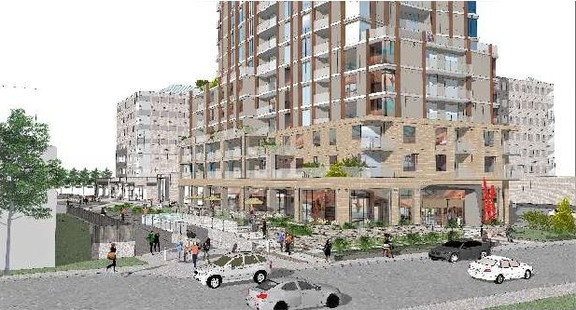 Rendering of building from page 4 of the file '2022-01-13 - Design Brief - D07-12-22-0004'