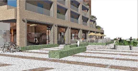 Rendering of building from page 6 of the file '2022-01-13 - Design Brief - D07-12-22-0004'