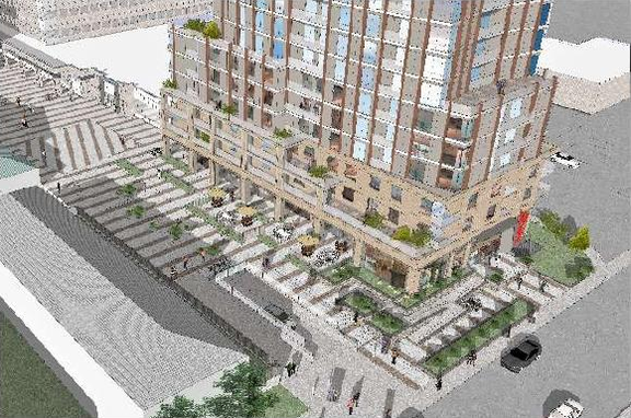 Rendering of building from page 9 of the file '2022-01-13 - Design Brief - D07-12-22-0004'
