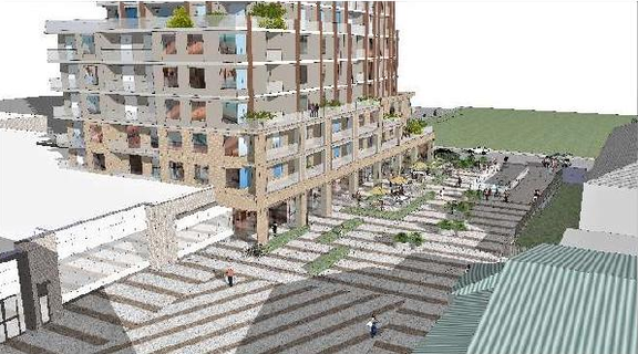 Rendering of building from page 9 of the file '2022-01-13 - Design Brief - D07-12-22-0004'