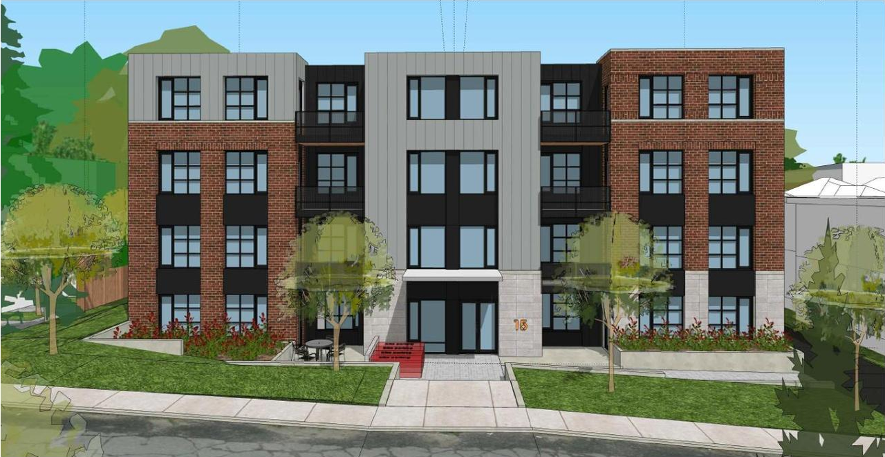 Rendering of building from page 45 of the file '2022-02-22 - Planning Rationale & Design Brief - D07-12-22-0027'