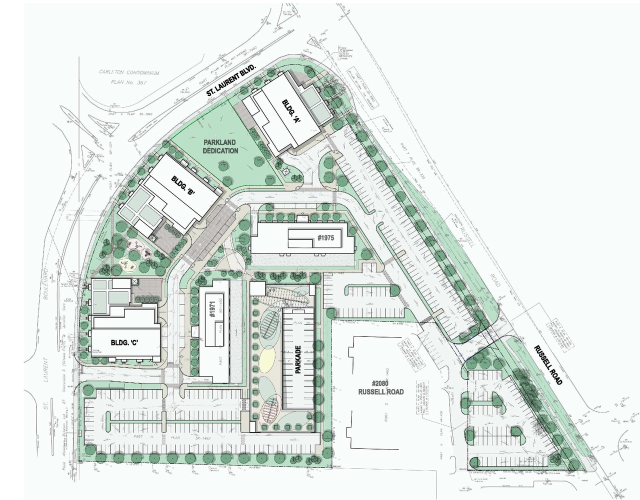 Construction site plan for project from page 2 of the file '2022-03-18 - Rendering Package - D07-12-22-0044'