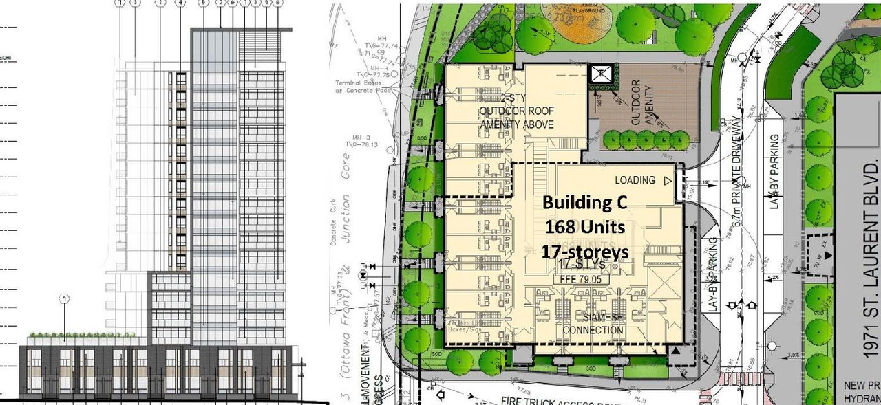 Construction site plan for project from page 18 of the file '2022-03-18 - Planning Rationale & Design Brief - D07-12-22-0044'