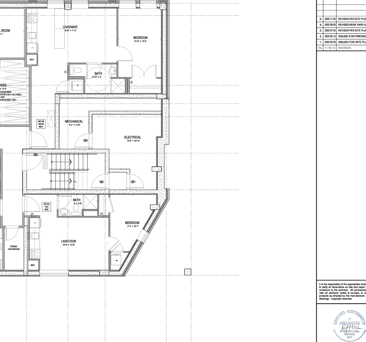Construction site plan for project from page 1 of the file '2022-12-09 - Basement and Ground Floor Plans - D07-12-22-0049'