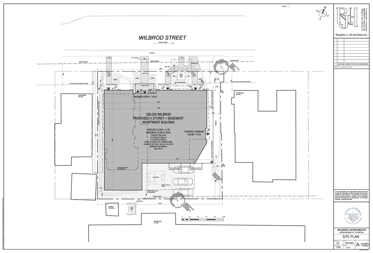 Construction site plan for project from page 54 of the file '2022-03-28 - Planning Rationale & Design Brief - D07-12-22-0049'