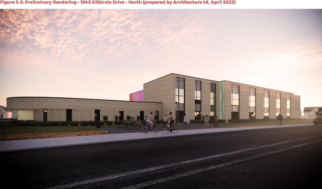 Rendering of building from page 17 of the file '2022-04-14 - Planning Rationale and Design Brief - D07-12-22-0060'