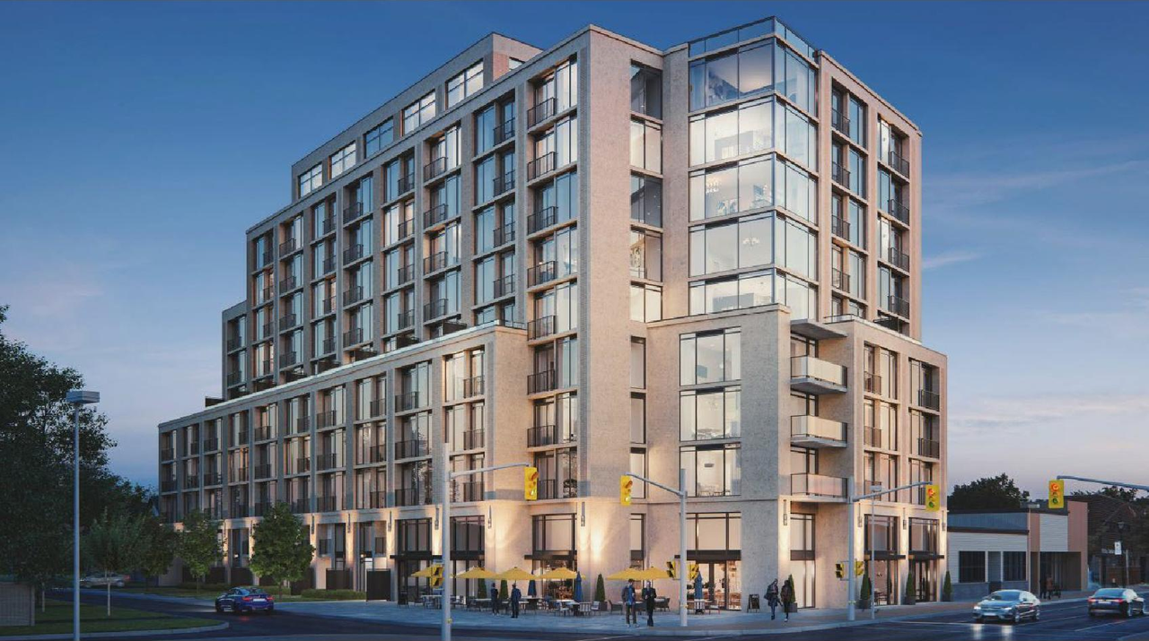 Rendering of building from page 1 of the file '2022-04-25 - Planning Rationale & Design Brief - D07-12-22-0067'