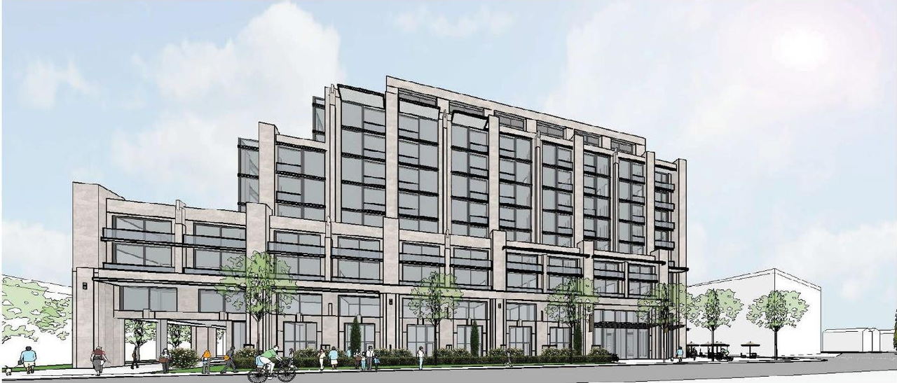 Rendering of building from page 26 of the file '2022-04-25 - Planning Rationale & Design Brief - D07-12-22-0067'