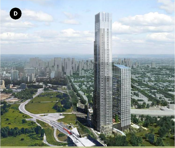 Rendering of building from page 18 of the file '2022-04-26 - Planning Rationale and Design Brief - D07-12-22-0069'