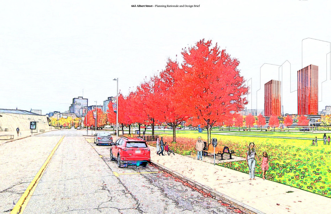 Rendering of building from page 25 of the file '2022-04-26 - Planning Rationale and Design Brief - D07-12-22-0069'