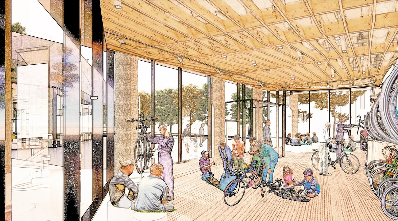 Rendering of building from page 63 of the file '2022-04-26 - Planning Rationale and Design Brief - D07-12-22-0069'
