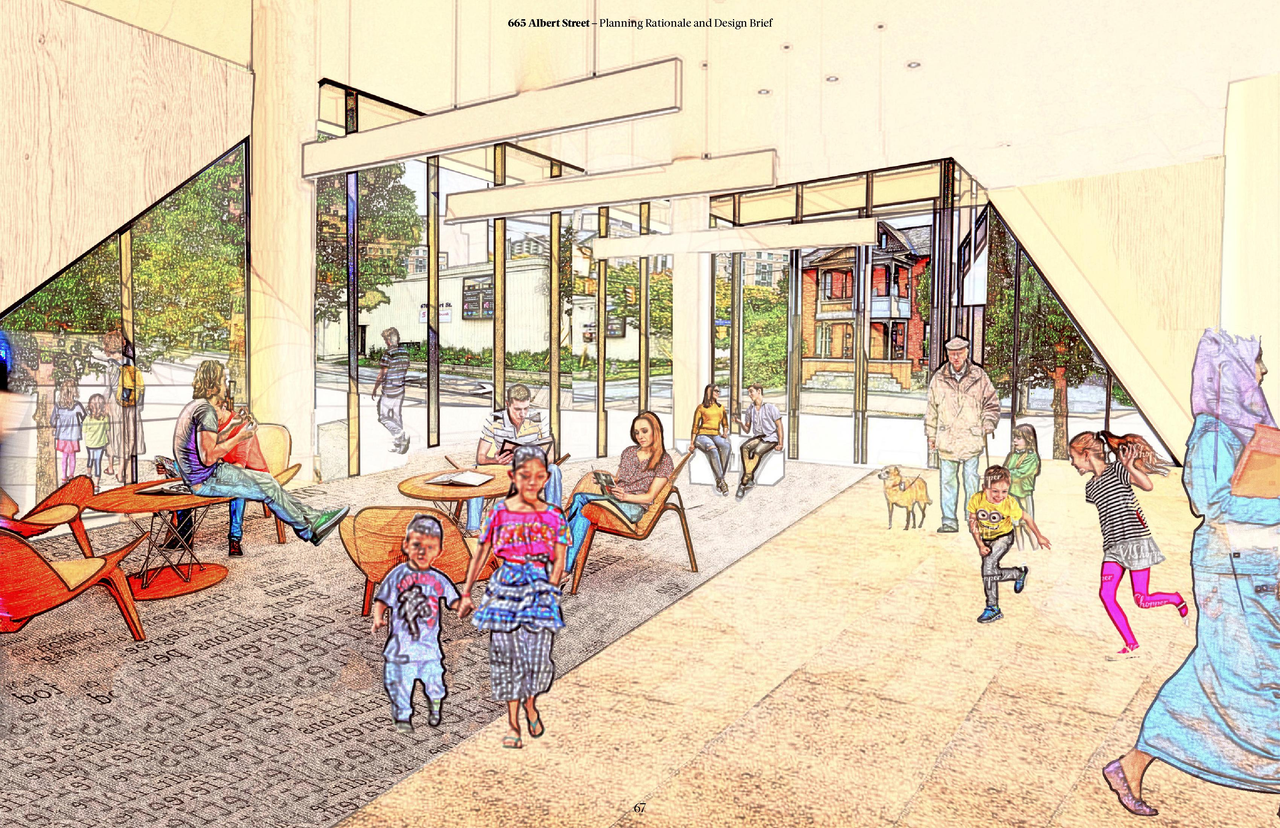 Rendering of building from page 67 of the file '2022-04-26 - Planning Rationale and Design Brief - D07-12-22-0069'